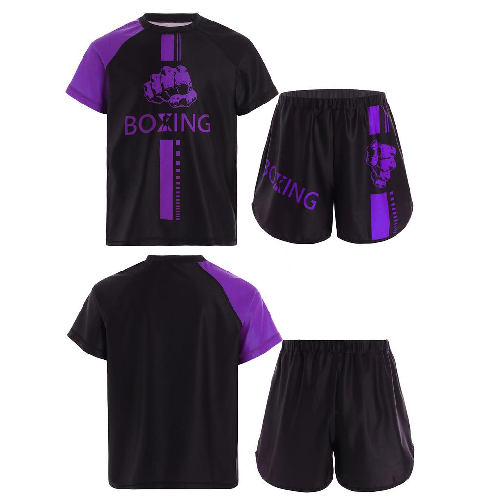 Dětský chlapecký oblek na Muay Thai box Módní potištěné boxerské tričko s krátkým rukávem + šortky Rashguard Bjj Gymové dresy Sportovní oblečení