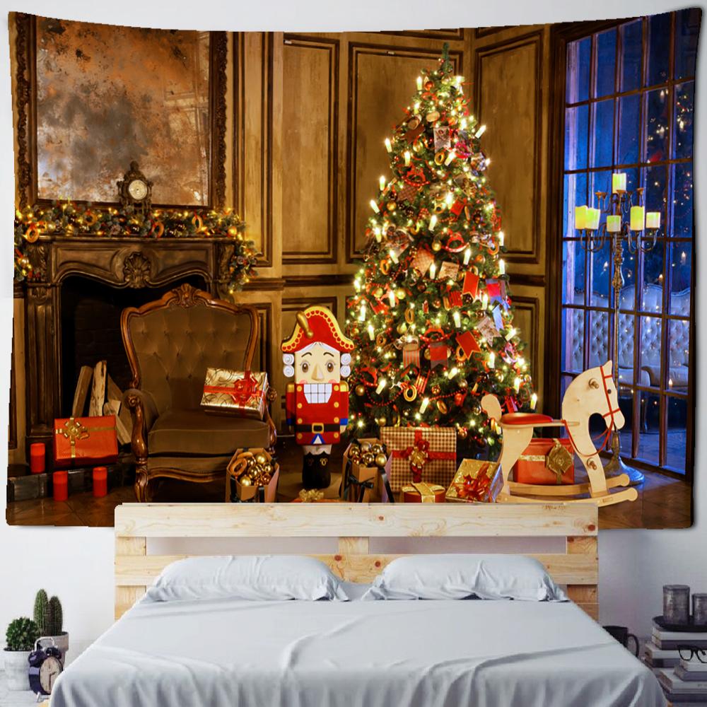 Santa Claus Christmas tree decoration printed pattern tapestry home living room bedroom decoration wall hanging tapestry