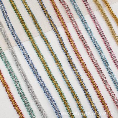 Šimtakojis Nėrinys Žuvies kaulo Diržas: Auksinė ir sidabrinė šilkinė juosta pasirodymų drabužiams, 47 m dekoratyvus kraštas [Sandėlyje]