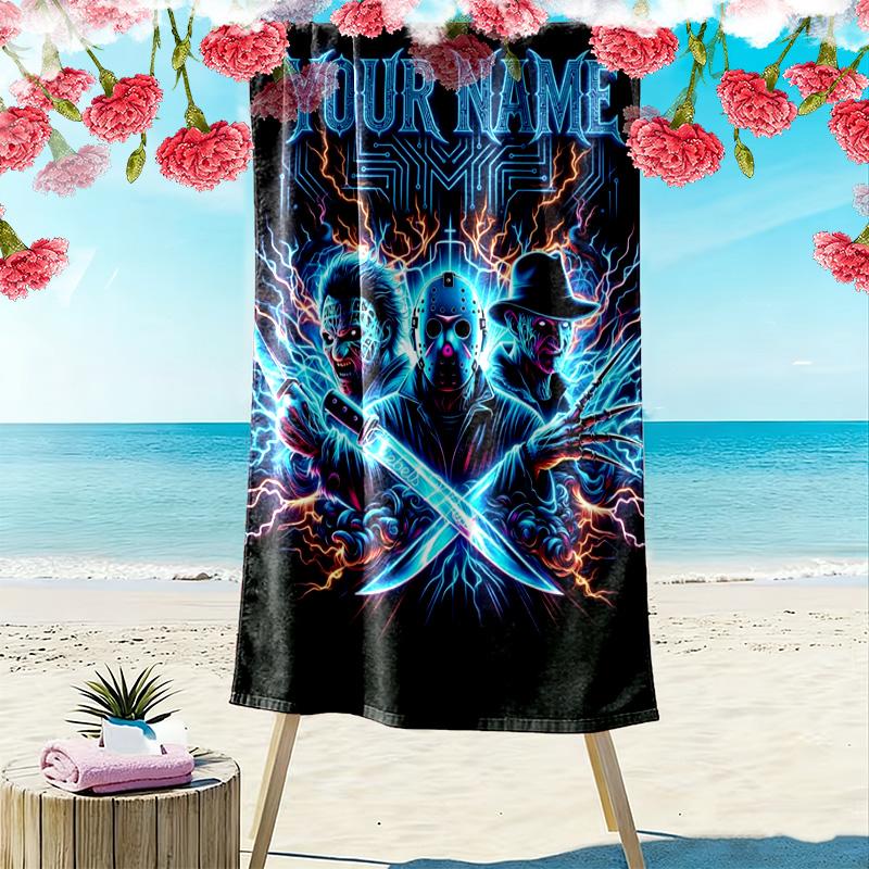Name Custom Horror Themed Print Beach Towel, Large Soft Quick Dry Towel for Beach Camping Swimming