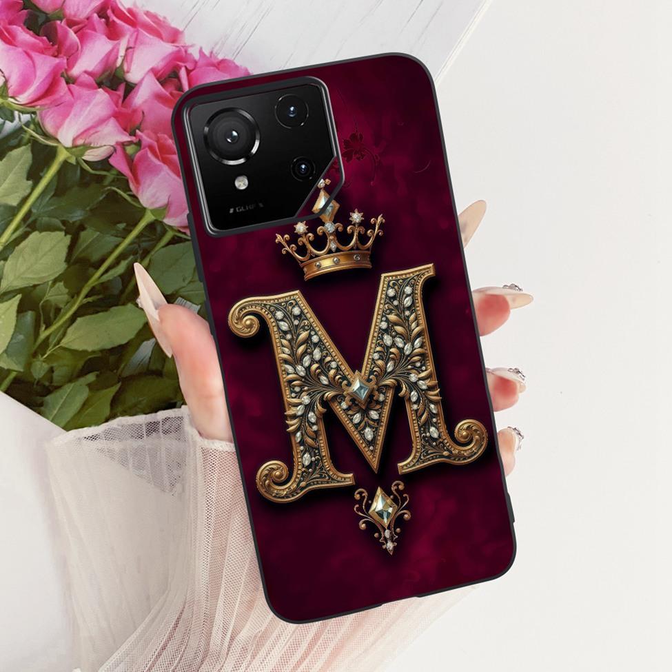 Casing For Asus ROG Phone 9 Pro Case Silicone Luxury Crown A-Z Letters 2D Flat Pattern Soft Phone Cover
