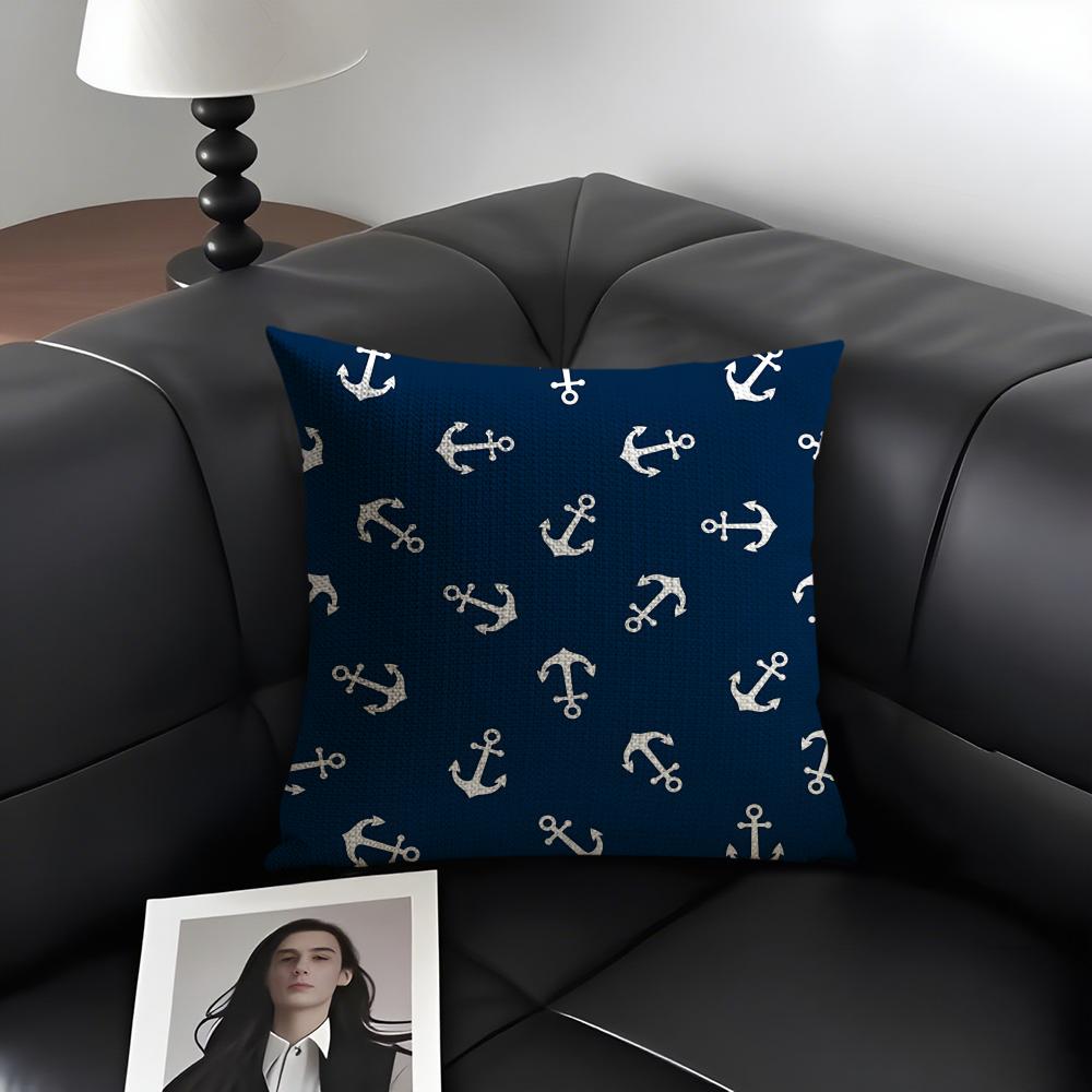 

Navy Patterns Luxury Cushion Cover Natural Linen Organic Fabric DoubleSided Printing Sofa Home Decor Gift Pillow Case 30x30cm