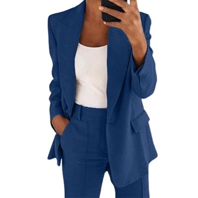Suit Jacket Solid Color Turndown Collar Women Long Sleeve Buttons Blazer