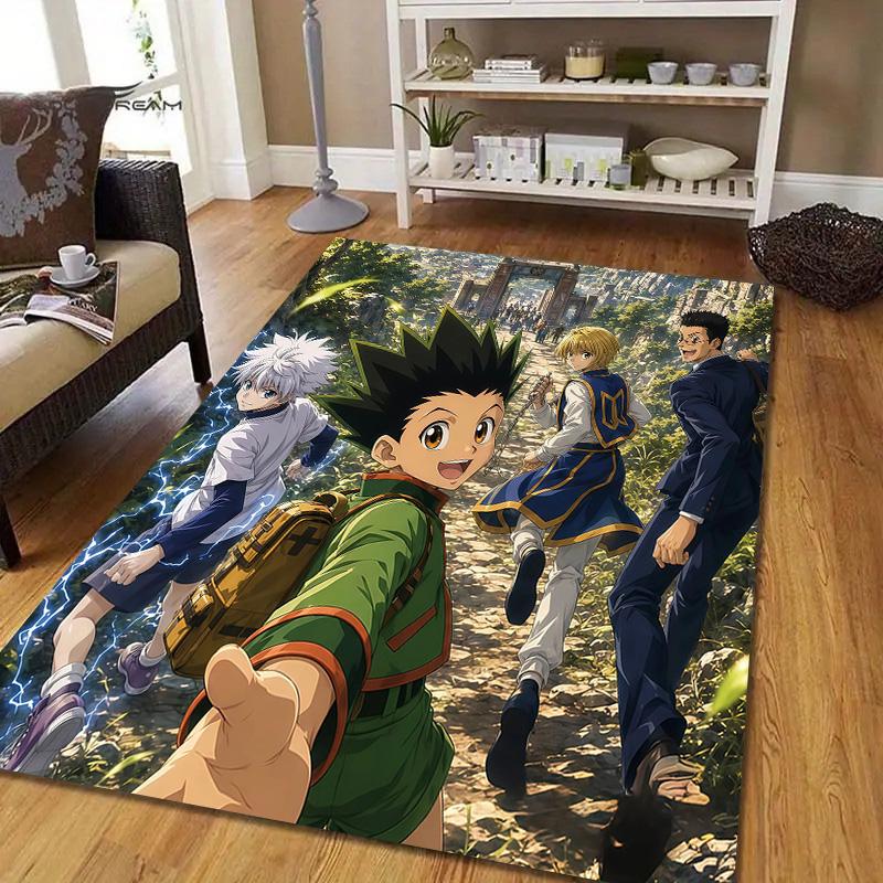Hunter × Hunter Flannel Pattern Square Carpet,Area Rug,Carpet Rug for Living Room Bedroom Sofa Playroom Decor,Non-slip Floor Mat