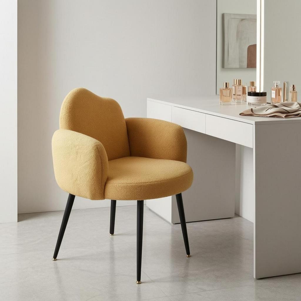 Vanity Chair Cloud Backrest Upholstered Makeup Stool Metal Legs for Bedroom