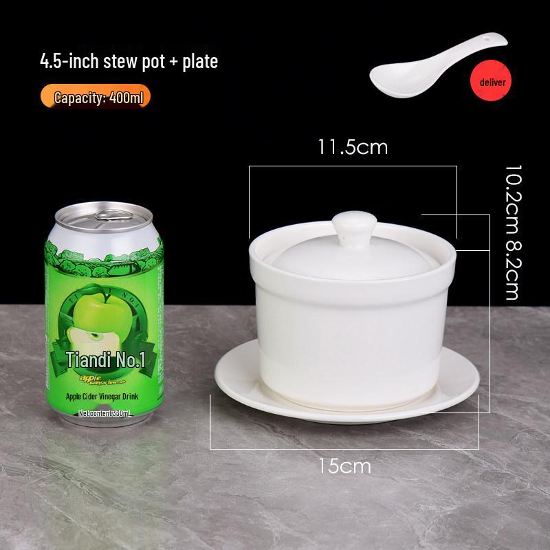 Pure White Ceramic Water-Bath Stew Pot with Gold Rim - Hotel & Commercial Grade, Ideal for Chinese Shaxian, Bird's Nest, and Steam Egg Dishes.