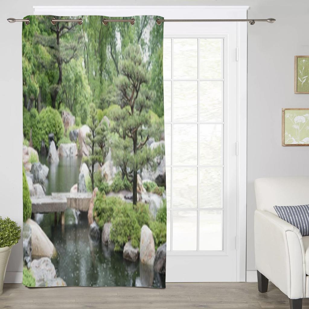 Fenstervorhänge mit Motiv „Ein Teich in einem japanischen Garten“ für Wohnzimmer, Schlafzimmer, Luxus, moderne Küchenvorhänge, Stoffvorhänge