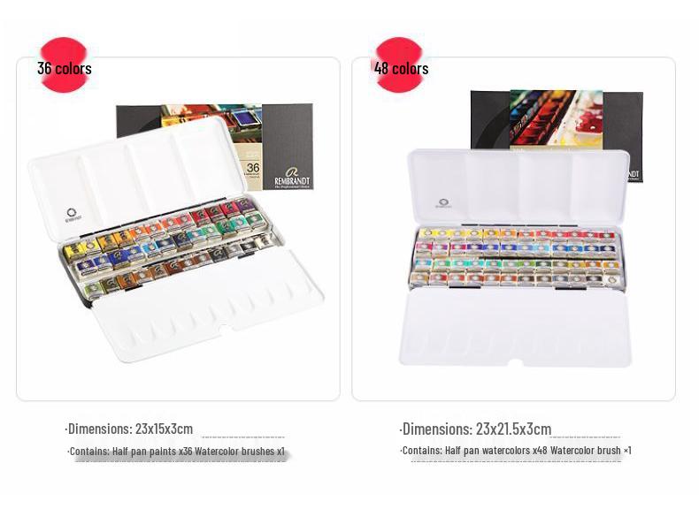 REMBRANDT Solid Watercolor Set: 36/24/12 Color Palette for Artists