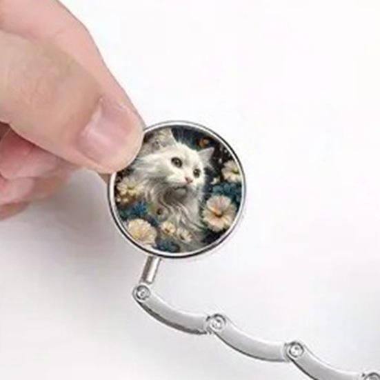 Portable Desk Edge Hook Foldable Purse Hook Cute Cat Pattern Alloy Bag Hook Table Edge Bag Holder for Travel Work Parties Office Desk