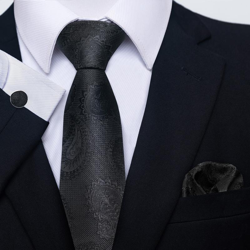 Solid Color Flower Striped Tie 8Cm Monochrome Men S Tie, Tie Cufflinks Pocket Towel