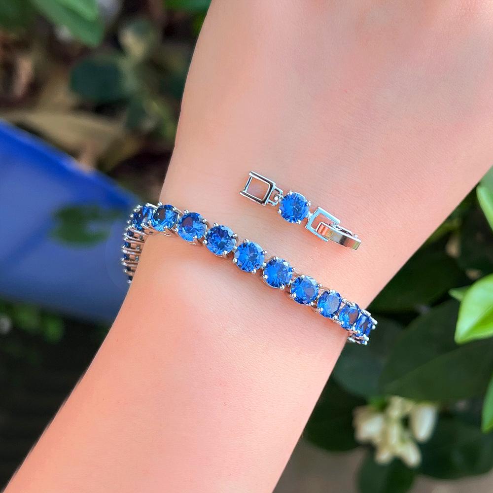 Blue Single Row Full Diamond Bracelet Women'S Personality Exquisite Temperament Light Luxury Jewelry