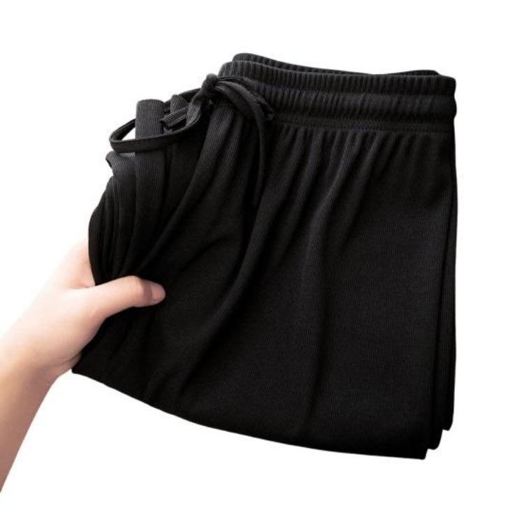 Ice Silk Wide Leg Pants Women Casual Streetwear Elastic Waist Adjustable Drawstring Solid Color Long Draped Trousers L