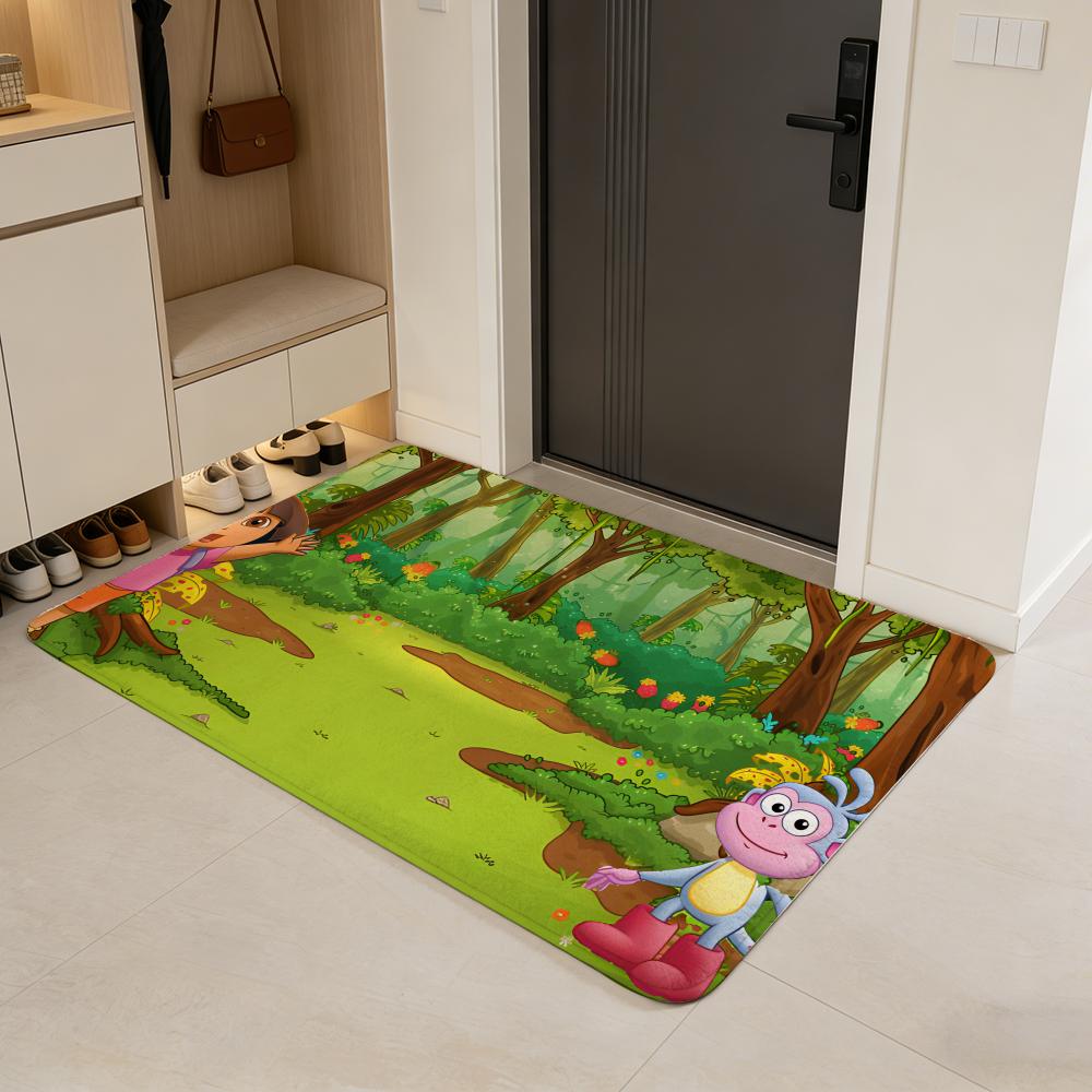 

cartoon D-Dora the Explorer Floor Mat Flannel Door Mat Non-Slip Absorbent Washable Indoor Home Rug 40x60cm