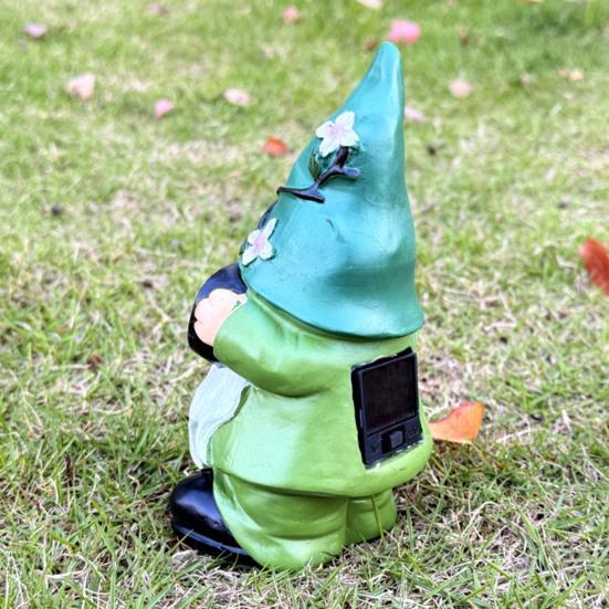 Garden Gnome Statue Outdoor Gnome Sculpture with Solar Lights Resin Gnome Holding Telescope Decoration for Lawn Yard Patio