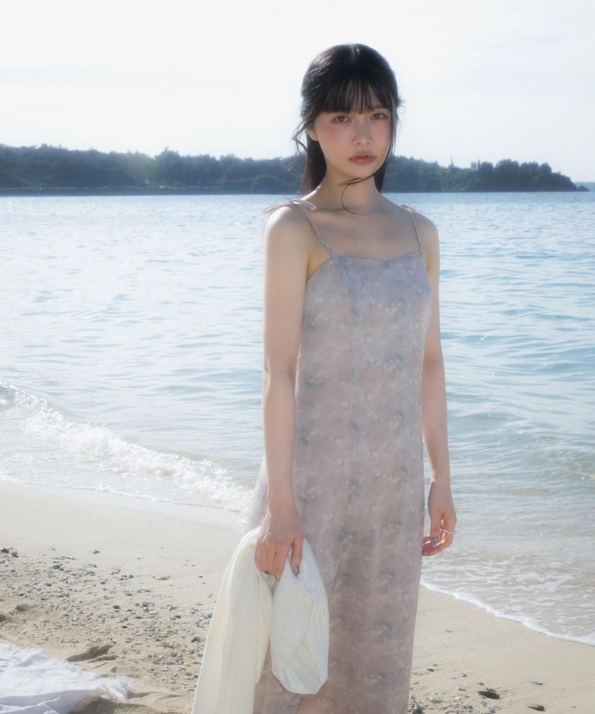 Rose Franz Sheer Grace Slim Long Dress [Beige]