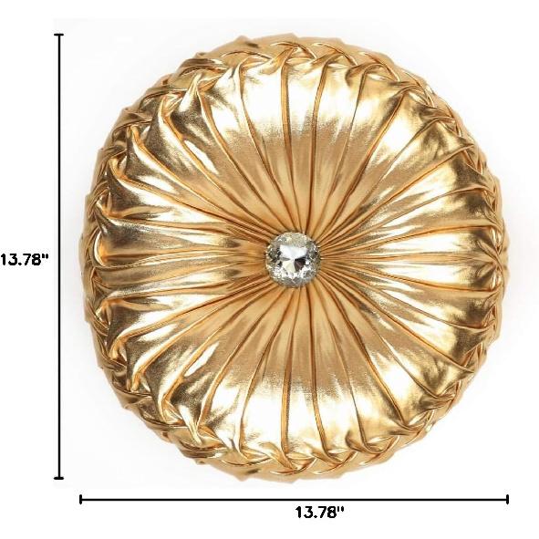 Tresshouse European Round Throw Pillows, Soft Spandex Fabric Pumpkin Pleated Handmade Metallic Accent Circle Insert Cushion Diamond To Enhance for