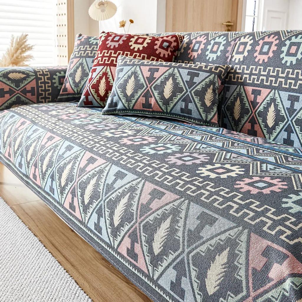 Four Seasons Universal Non-Slip Pure Cotton Fabric Cushion Simple Modern  Leather Sofa Cover Cover ClothSofa Cushion Cotton