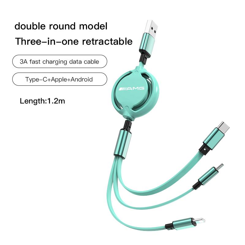 Car USB Quick Charger Data Cable Micro Type-C Lightning 3 In 1 For Mercedes Benz AMG GLE GLS CLA CLE GLC CLS GLA Tire Valve Cap