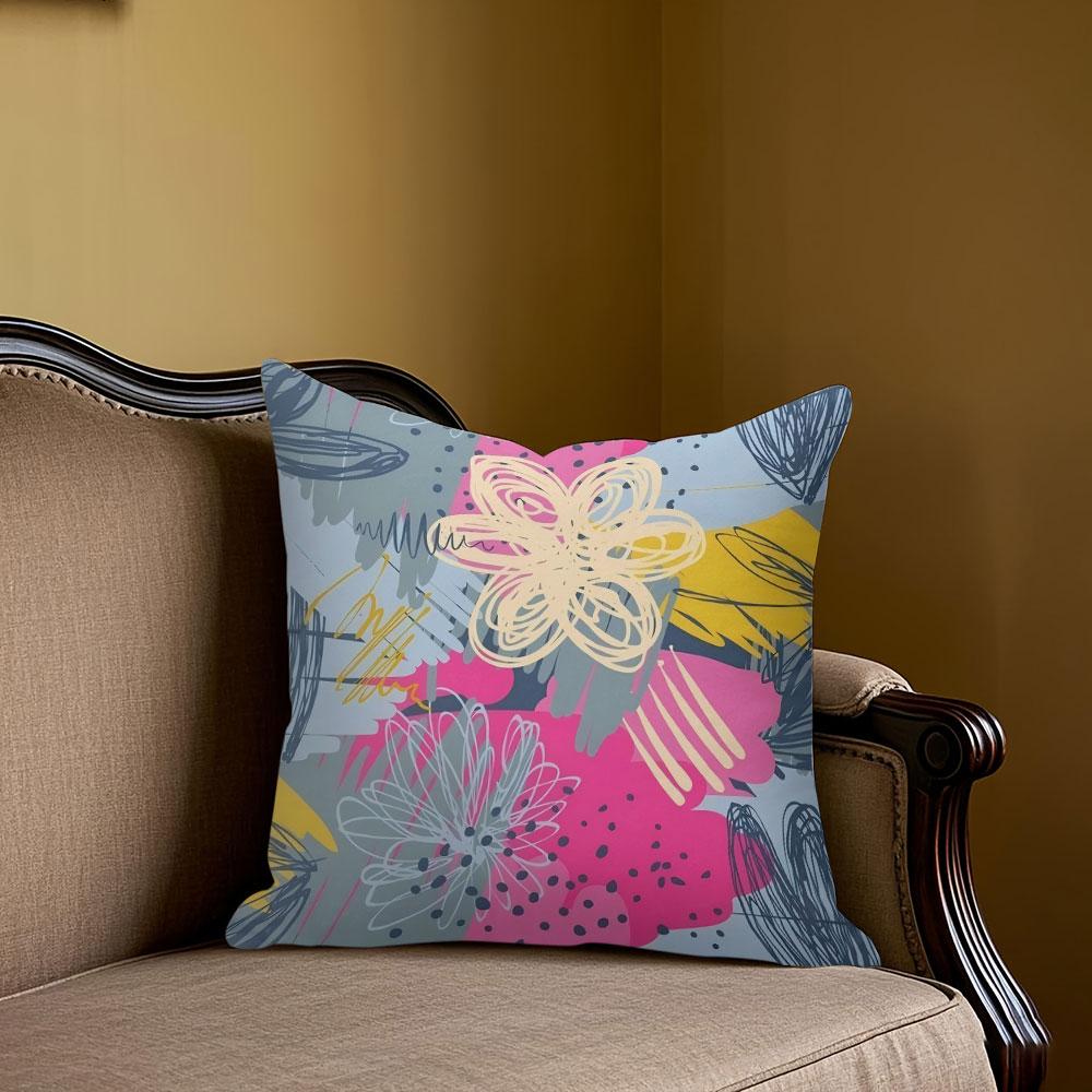 Abstract Floral Doodles square Jacquard Pillow Cover for Sofa Office Waist Cushion Cover Home Decorative Pillowcase