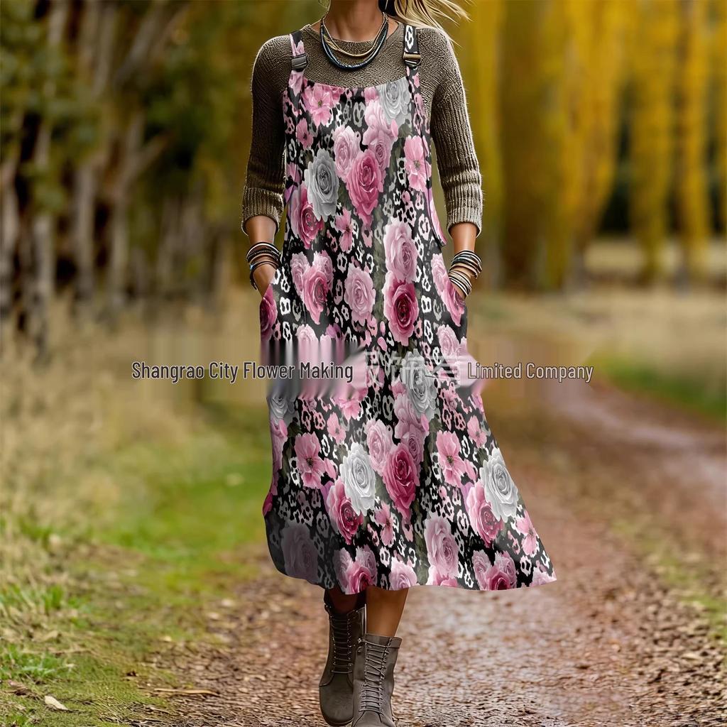 2026 Spring Women's Retro Ethnic 3D Print Dress