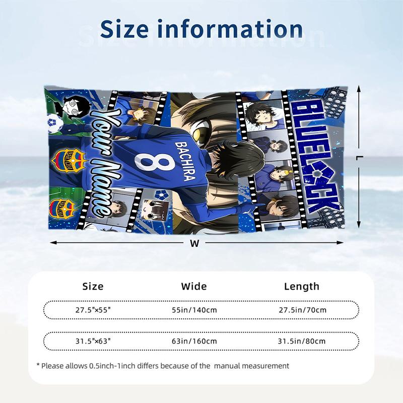 Blue Lock Strandtuch, Personalisierter Custom-Name-Text, Schnelltrocknendes Großes Saugfähiges Handtuch Für Strand Pool