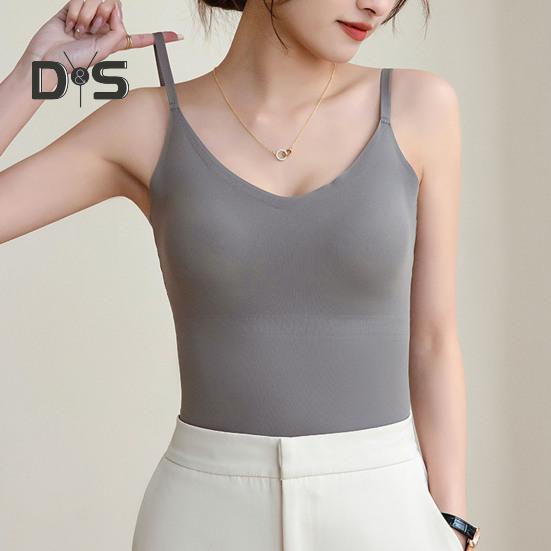 Women Underwear Adjustable Shoulder Straps Elastic Bottoming Vest with Chest Pad Traceless Design Ice Silk Tank Vest
