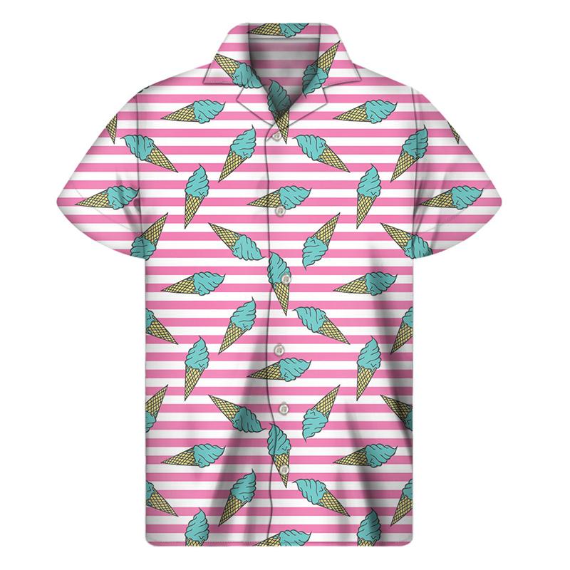 

Cartoon Ice Cream Hawaiian Shirt Men Summer Street Lapel Shirts Women Short Sleeve Tops Tees 5XL
