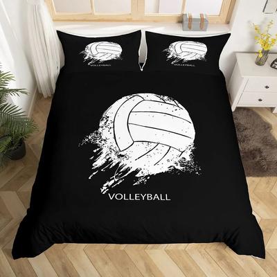 Set Copripiumino Pallavolo Set Biancheria da Letto a Tema Sport di Palla per Ragazzi Adolescenti Decorazione Camera da Letto Copripiumino Nero con 2 Federe
