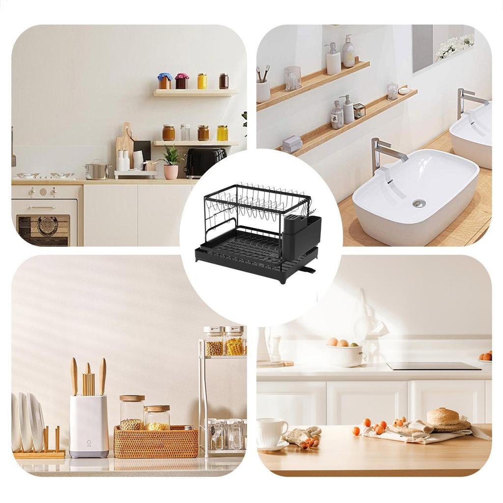Dish Rack With Utensil Holder Drain Board Kitchen Drying Rack Dish Drainer Sink Home Apartment Dorm Pantry Cup Mug Cutlery