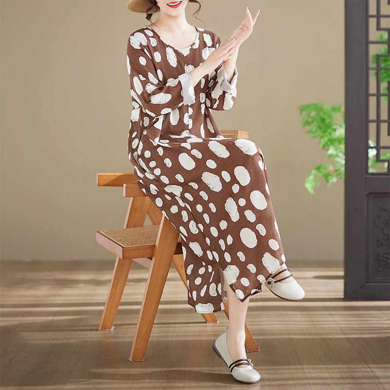 New Women s Plus Size Long Sleeve Round Neck Pure Cotton Dress L