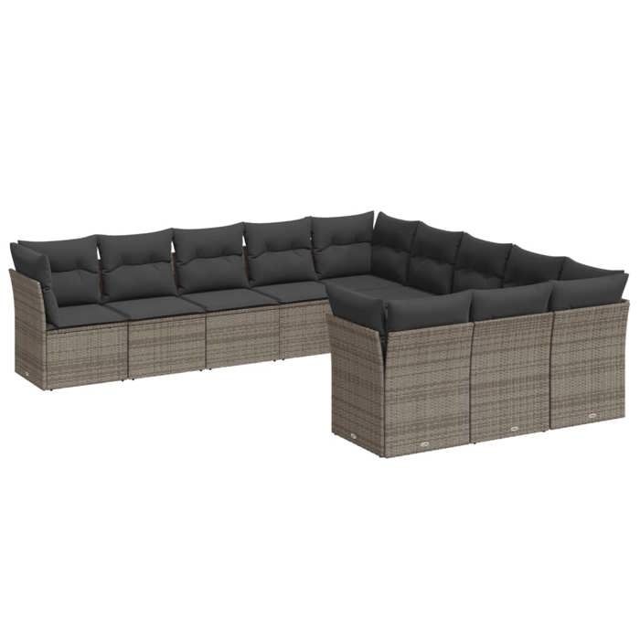 VidaXL Salon de jardin 11 pcs avec coussins gris résine tressée 3218410