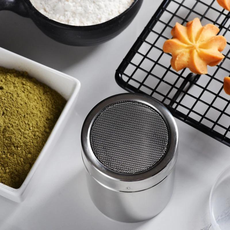 Stainless Steel Chocolate Shaker Cocoa Flour Coffee Sifter 16Pcs Coffee Stencils Template Strew Pad Duster Spray Tools