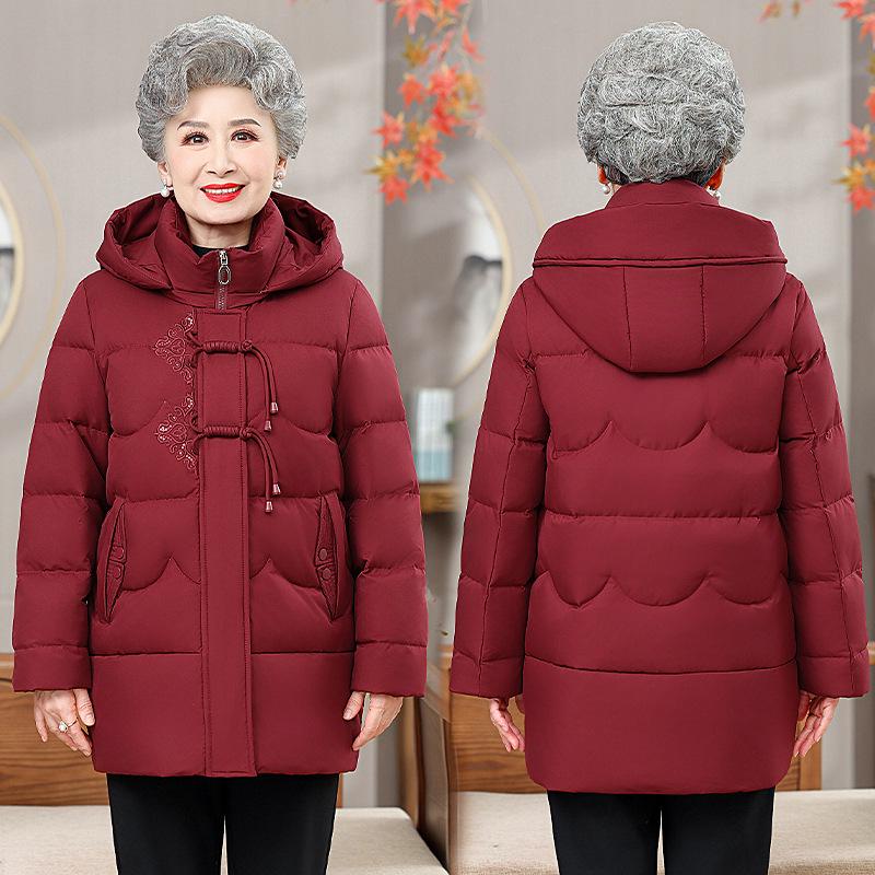 Hooded Cotton Jacket for Women: Warm, Thick, Velvet-Lined Winter Wear for Middle-Aged and Elderly, featuring Grandmother-Style Lamb Fleece.
