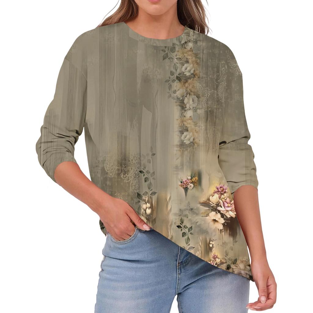 Women's Fashionable Casual Round Neck Solid Color Long-sleeve Top