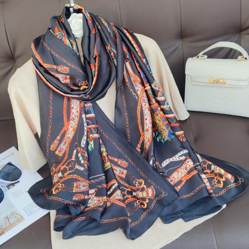 New 180*90cm classic Silk Scarf Women Foulard Office lady Large Fashion Print Beach Hijab Shawl Warp Bandanna Muffler Pareo