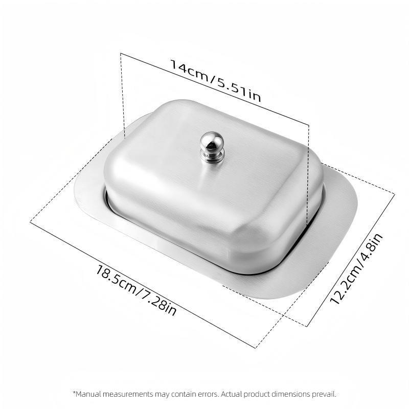1SET Stainless Steel Butter Box with Lid, Rectangular Butter Box, Cheese Box, Pastry Tray, Bread Box, Snack Storage Plate