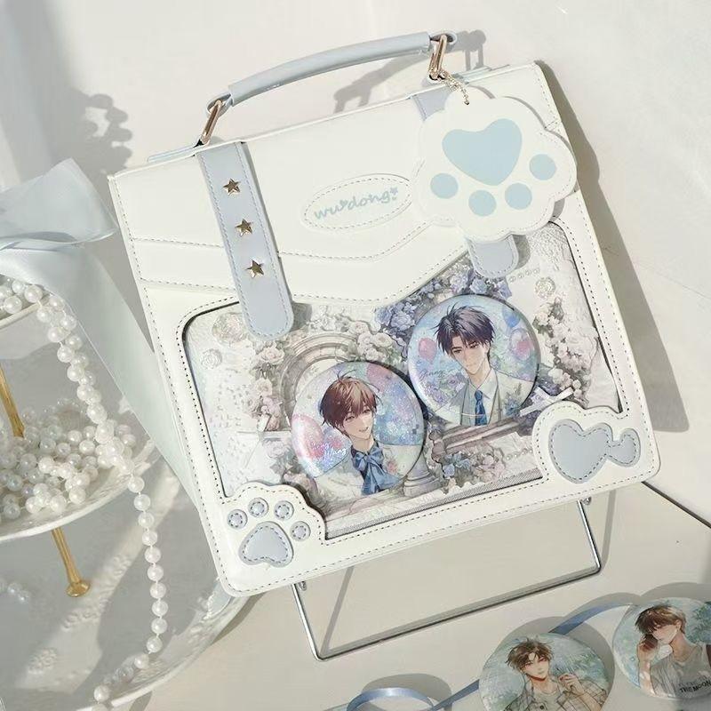 Japanese Sweet Anime Ita Bag Women Girls Badge Transparent Square Backpack Ladies Leather Cartoon Multifunctional Shoulder Bags