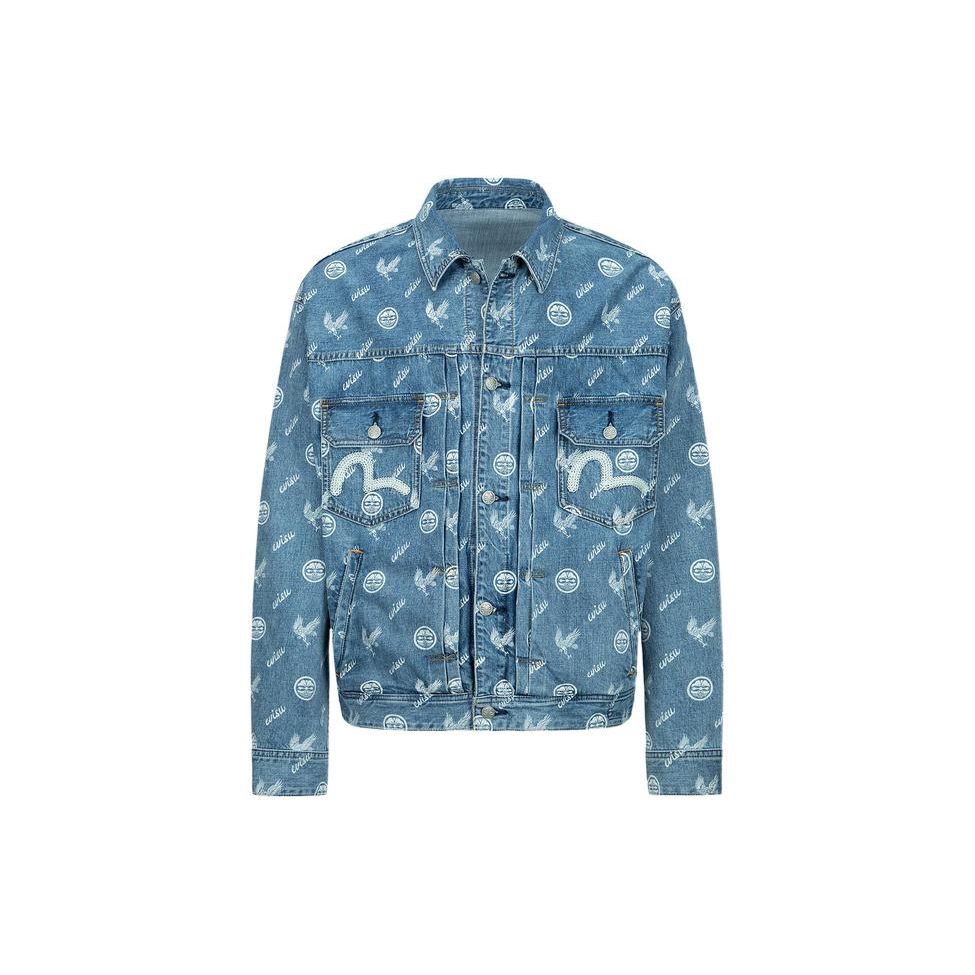 Evisu Bleached Print Single-Breasted Denim Jacket Men Jackets Denim-Blue 2ESHTM3DJ114LFCT
