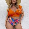 Plus Size Bikini High Waist Ruffle Bikini Set Sexy Flounce Bikini Swimwear Women Two Pieces Swimsuit Floral Beachwear V-neck