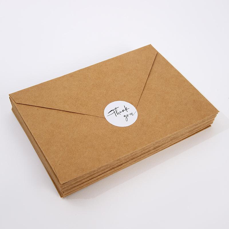 6pcs Thank You Folding Card Gift Kraft Message DIY Decoration Holiday Greeting Card Envelope Seaing Sticker Student Stationery