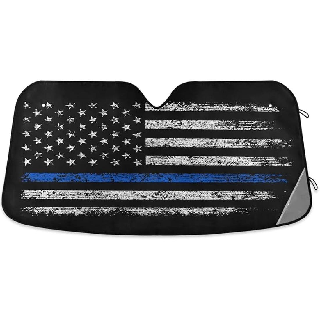American Flag Skull Car Front Windshield Sun Shade, Accordion Folding Auto Sunshade Blocks UV Rays Sun Visor Protector Multi1