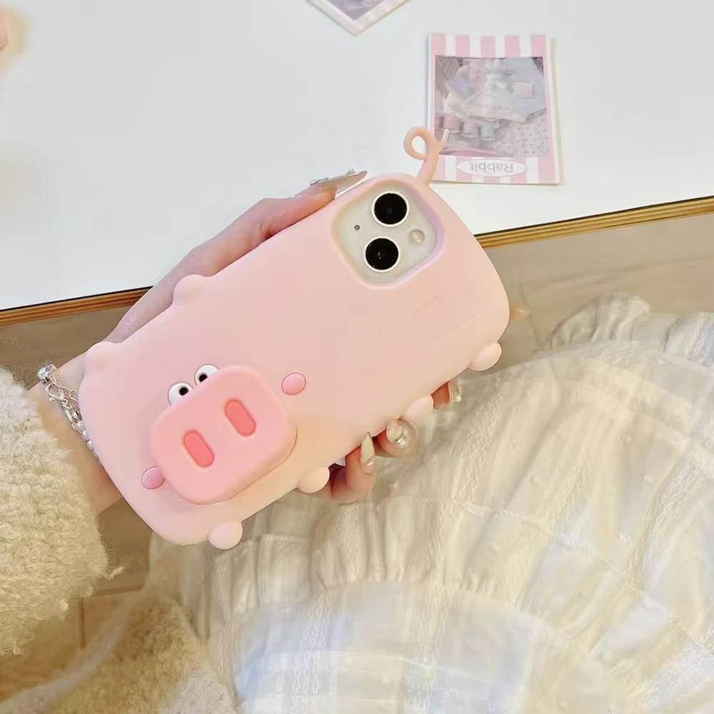 

Funny 3D Pink Piglet Stand Holder Cover For iPhone 12 13 14 15 ProMax 16 Pro Max Plus Cute 3D Cartoon Bracket Case For iPhone 12 Pro Max рожевий