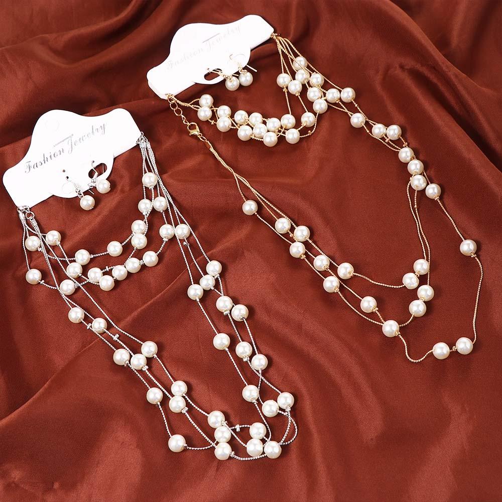Beaded Multilayer Earrings Wedding Bridal Set Jewelry Sets Necklace Earrings Sets Pearl Necklace