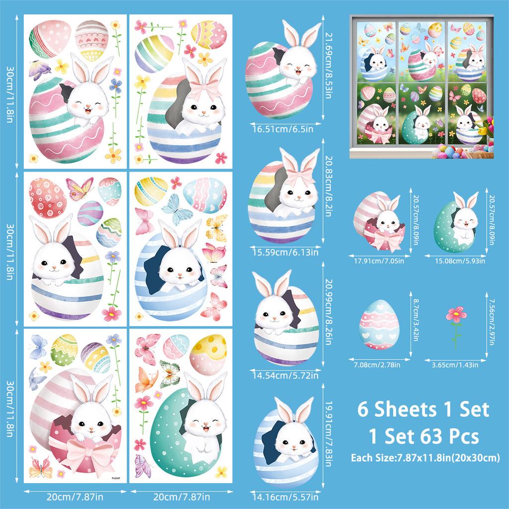 Easter Window Stickers Static Clings Easter Egg Bunny Decor for Party Home Window Decoration