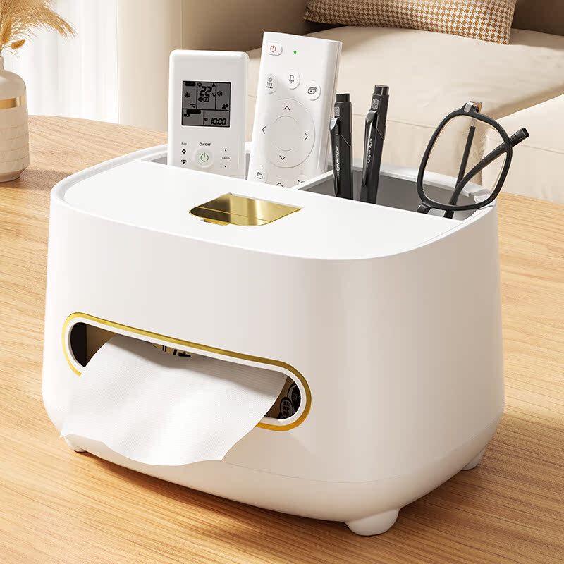 Luxury Multifunctional Desktop Tissue Box with Remote Control Storage