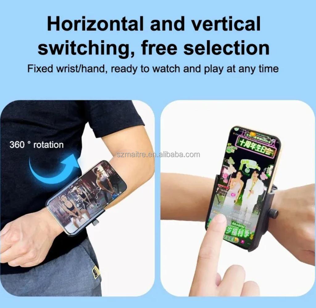 E-TREE Adjustable Portable ABS Wrist Cell Phone Holder with Telescopic Arm 360 Rotating Phone Strap for for 4-7