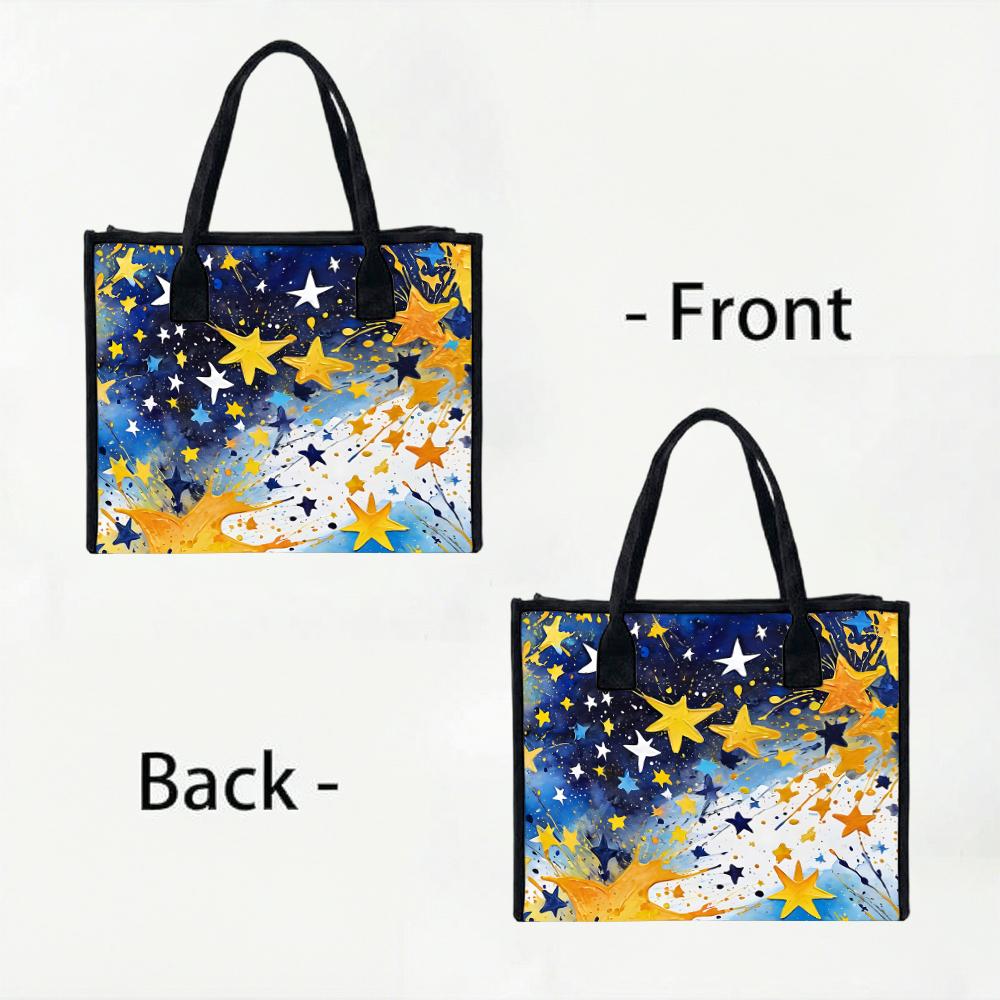 Cute Star Print Casual Tote Bag Daily Use Lightweight Handbag for Women Fashion Shopping Carry All Purse