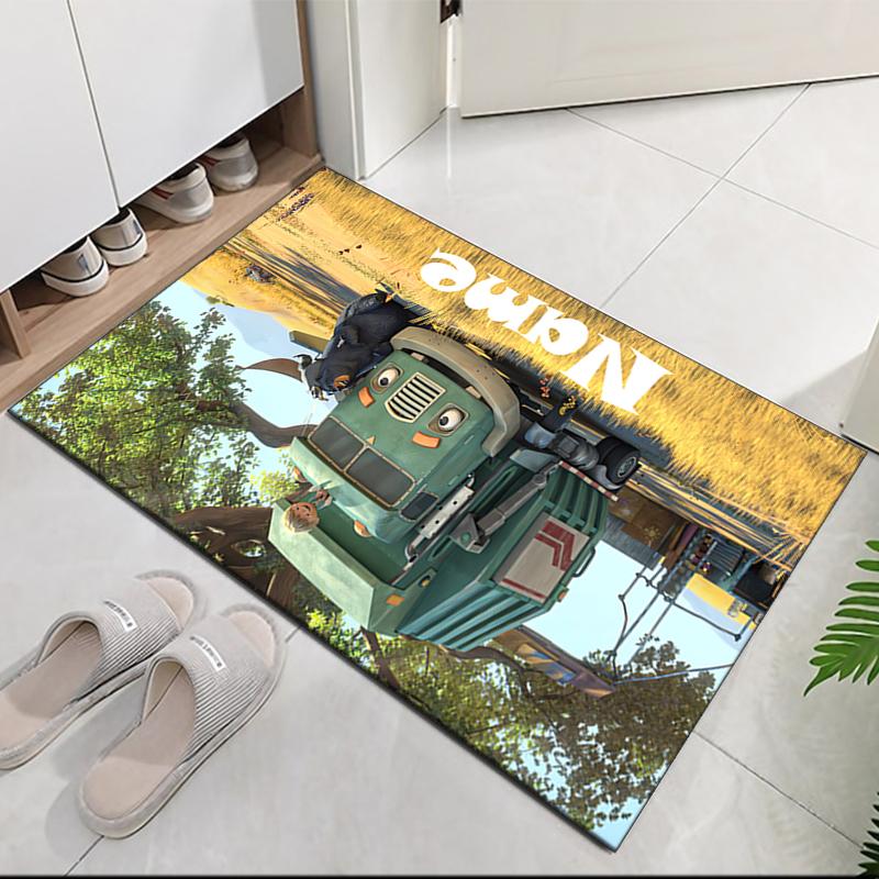 Custom Name Trash Truck Printed Carpet, for Office Chair Living Room Bedroom Kitchen Room Decor Gifts.