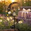 Hummingbird Moon Solar Light, Metal Crescent with Crackle Glass Ball Garden Stake, Solar Pathway Light for Yard Patio Lawn Outdoor Decor