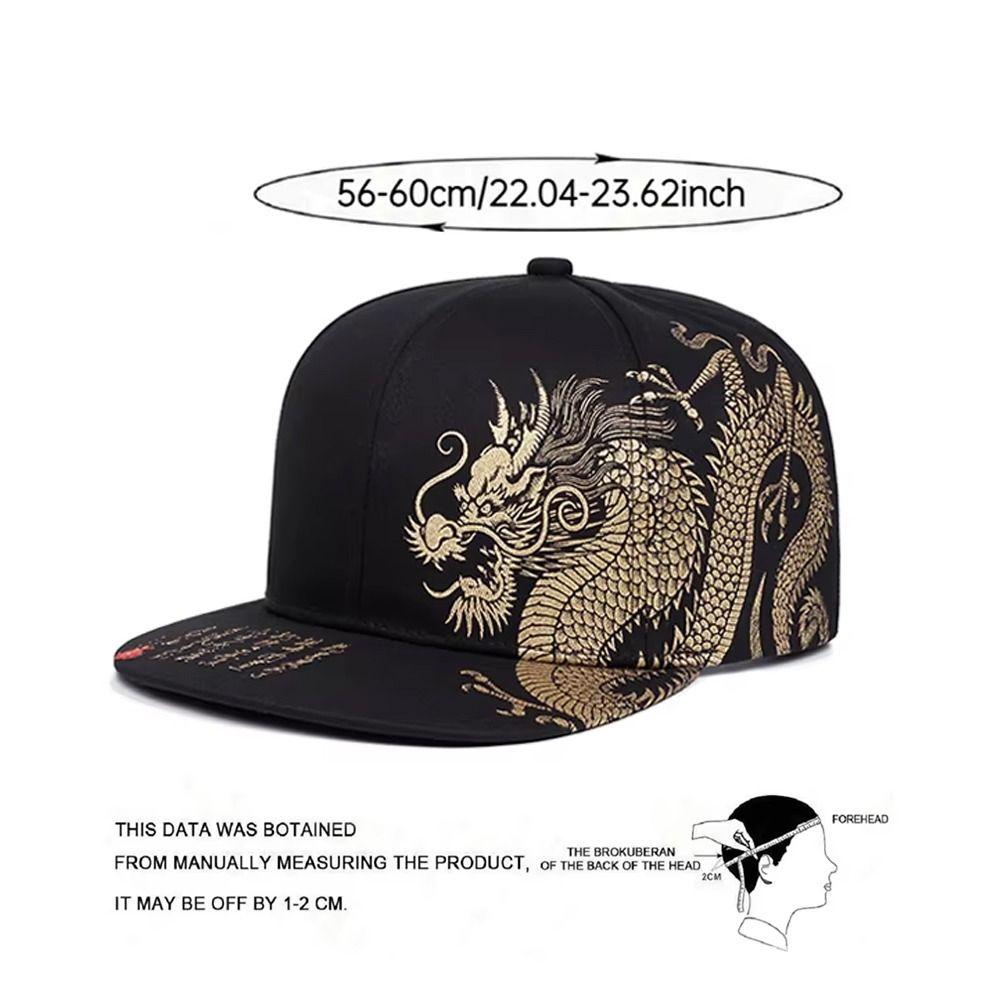 Adjustable Flat Brim Snapback Hat Chinese Golden Loong Print Streetwear Snapback  Streetwear Style